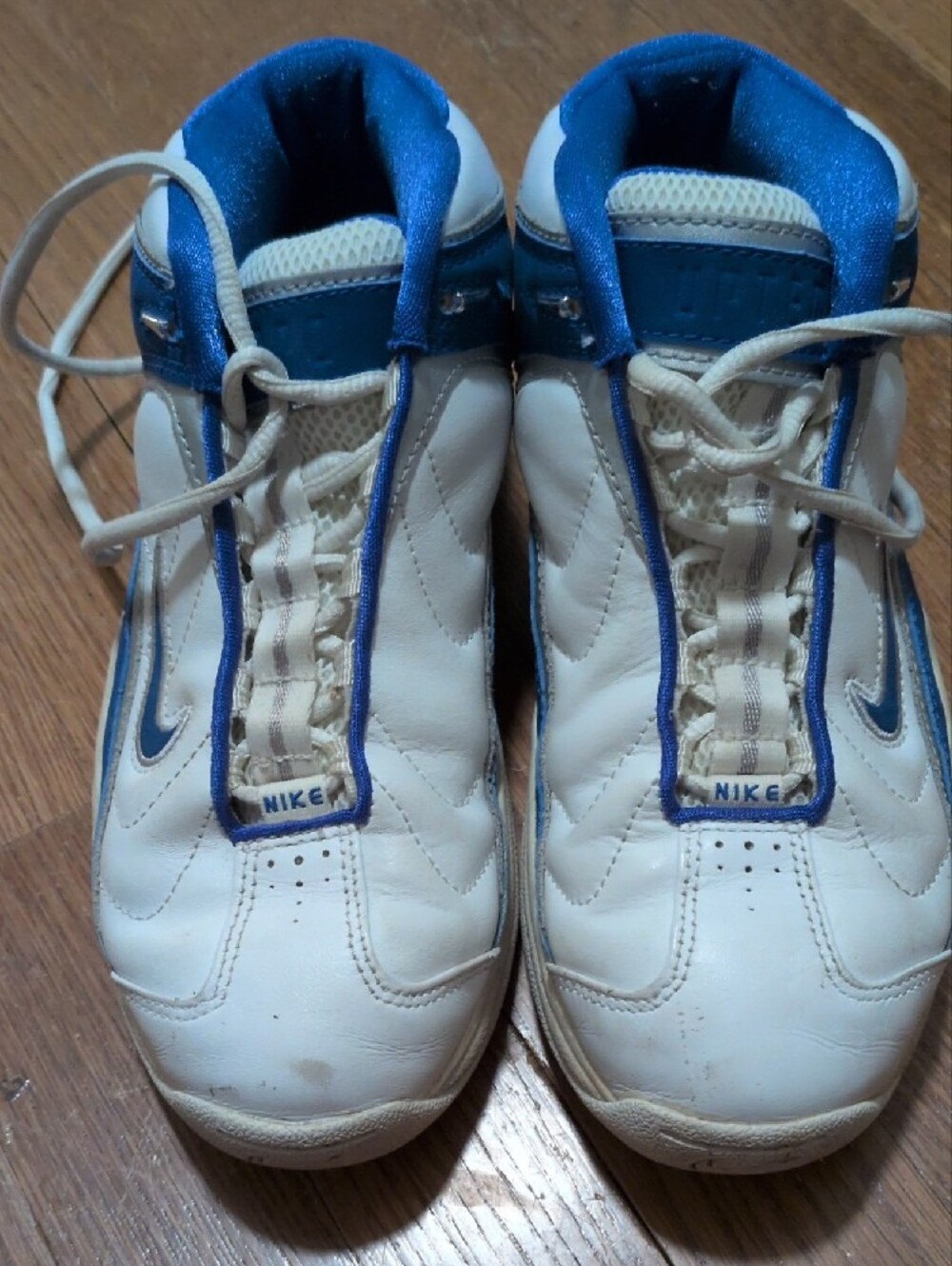 Nike White and Blue Basketball Sneakers